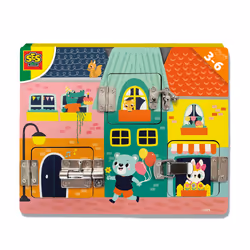 SES Creative I learn - Latches board - Sustainable wooden latches board, Happy illustrations, Age 3+, Wooden book, 3 yr(s), C ...