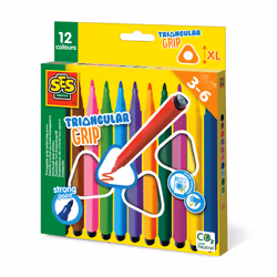 SES Creative Triangular grip colouring pens - Ergonomic handle, Strong nib, Beautiful bright colours, Age 3+, 12 pc(s), Multi ...