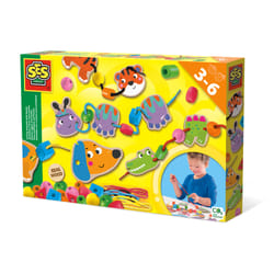 SES Creative Lacing animals with beads - Sustainable wooden parts, Animals with funny design, Age 3+