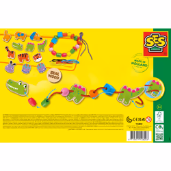 SES Creative Lacing animals with beads - Sustainable wooden parts, Animals with funny design, Age 3+