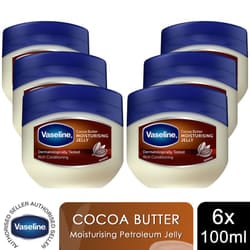 Vaseline Petroleum Jelly Moisturising Cocoa Butter 100ml, 6pk