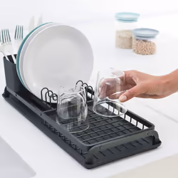 Brabantia Compact Dish Drying Rack with Draining Tray, Dark Grey