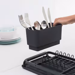 Brabantia Compact Dish Drying Rack with Draining Tray, Dark Grey