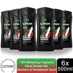 Lynx Energy Boost Shower Gel Bodywash, Africa, 500ml 6 Pack