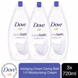 3x720ml Dove Indulging Cream Caring Bath with 1/4 Moisturising Cream