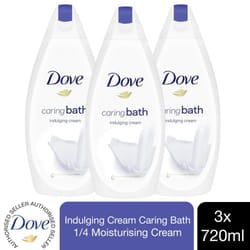 3x720ml Dove Indulging Cream Caring Bath with 1/4 Moisturising Cream