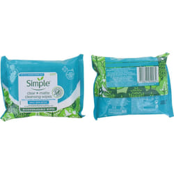 Simple Clear + Matte Cleansing Wipes 20 for Oily, Blemish Prone Skin