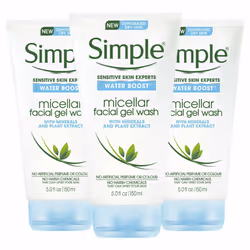 Simple Water Boost Micellar Facial Gel Wash for Dry Skin 150ml pk of 3