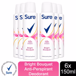 Sure Women Antiperspirant Deodorant, Bright Bouquet, 6 Pack Of 150ml