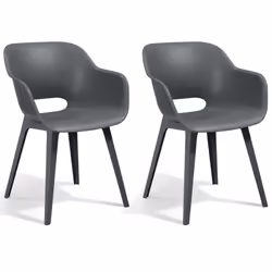 Keter 2x Outdoor Chairs Akola Grey Garden Dining Chair Stackable Armchair