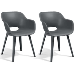 Keter 2x Outdoor Chairs Akola Grey Garden Dining Chair Stackable Armchair