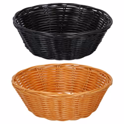 Plastic Wicker Bread Basket Small Round Display Cakes Snack Bowl 2x