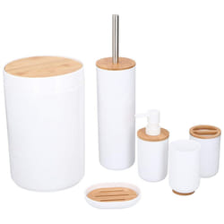 Alpina 6 Piece White Bamboo Bathroom and Toilet Storage Container and Dispenser Set