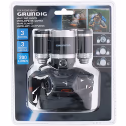 Dunlop Headlight with 3 LED Lights, Battery-Powered Headlamp, 200 Lumens, Black
