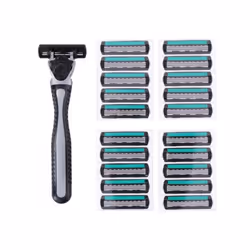 21Pcs Razor Blades Mens Shaving Shave Everyday Use Hygiene 3 Blades Disposable