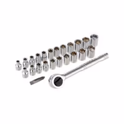 24pc 1/4'' Socket Wrench Kit Set with Ratchet Bit Mertic SAE Handle DIY Steel