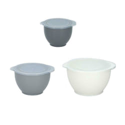 3 Piece Mixing Bowl Set Plastic With Pouring Lip Lids Baking