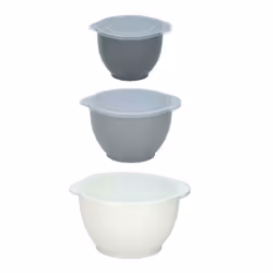 3 Piece Mixing Bowl Set Plastic With Pouring Lip Lids Baking