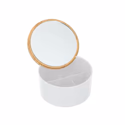 Bamboo Cosmetic Organiser Cotton Bud Swab Pad Makeup Holder Jar Dispenser Storag - 3 Section With Mirror Lid