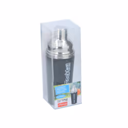 Cocktail Shaker Stainless Steel 3 Piece Built In Strainer Cap Drinks Mixer 450ml - Black