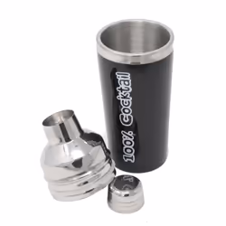 Cocktail Shaker Stainless Steel 3 Piece Built In Strainer Cap Drinks Mixer 450ml - Black