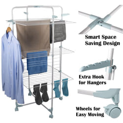 30M Clothes Airer Drying 3 Tier Rack Foldable Laundry Dryer Roller Wheeled Hook