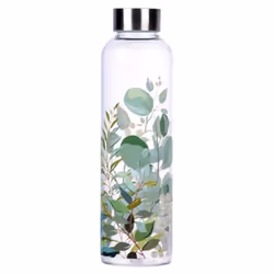 Glass Water Bottle Sports Gym Drinking Outdoor - Floral Leaf