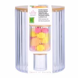 ) Clear Cosmetic Organiser Acrylic Cotton Pad Ear - Large (Height: 13.5cm & Diameter: 9.5cm