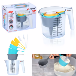 9PC Plastic Measuring Jug Set Stackable Measuring Cups Spoons Utensil