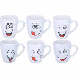 6Pcs Smiley Face Tea Coffee Mug Soup Cup Smile faces Birthday Present Gift Idea - 300ml - 6 Pack