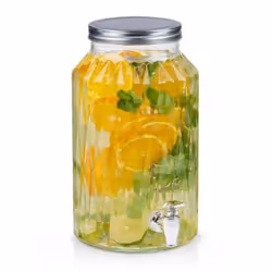 Glass Beverage Drinks Dispenser with Tap Screw Lid Cocktail Juice Party Large - 5.5L - Geometric
