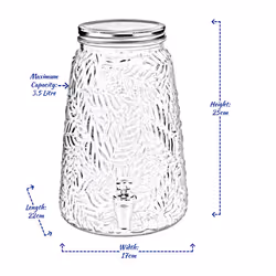 Glass Beverage Drinks Dispenser with Tap Screw Lid Cocktail Juice Party Large - 3.5L - Leaf