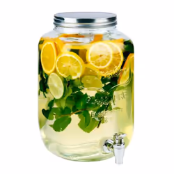 Glass Beverage Drinks Dispenser with Tap Screw Lid Cocktail Juice Party Large - 8L - Silver