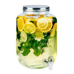 Glass Beverage Drinks Dispenser with Tap Screw Lid Cocktail Juice Party Large - 8L - Silver