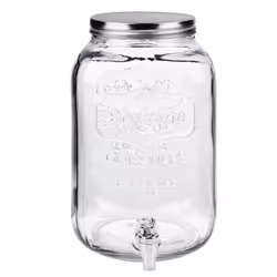Glass Beverage Drinks Dispenser with Tap Screw Lid Cocktail Juice Party Large - 8L - Silver