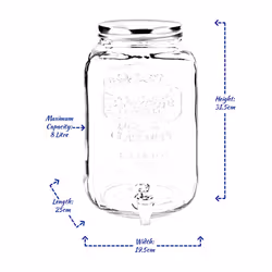 Glass Beverage Drinks Dispenser with Tap Screw Lid Cocktail Juice Party Large - 8L - Silver