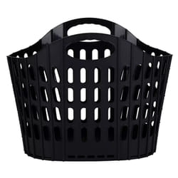 Folding Laundry Basket Plastic Space Saving Clothes Washing Hamper 25L - Black