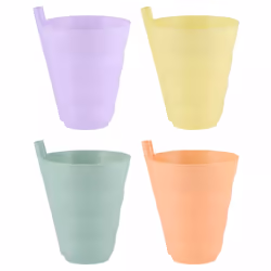 Children Plastic Cup Tumbler with Built in Straw Sip Cup 4PC Reusable