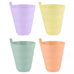 Children Plastic Cup Tumbler with Built in Straw Sip Cup 4PC Reusable