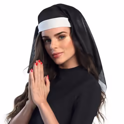 Boland 01096, Fancy dress nun hood, Adult, Female, Polyester, Black, White, 75 g