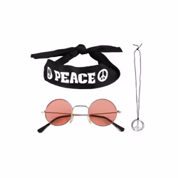 Hippie dress kit: glasses, headband and unisex necklace