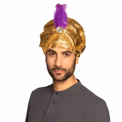 Boland 81015, Fancy dress hat, Adult, Male, Acrylic, Feather, Polyester, Polypropylene (PP), Gold, Purple, 87 g