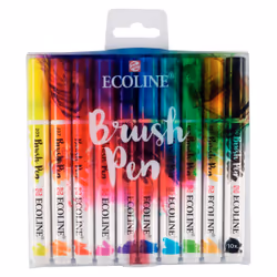 Talens Ecoline, 10 pc(s), Black, Blue, Green, Magenta, Orange, Red, Yellow, Multicolour, Round, Water-based ink, Blister