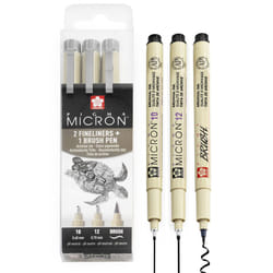 Pigma Micron - Pigment Fineliner Pens - Black Ink - Wallet Sets (Mixed x 3, Black)