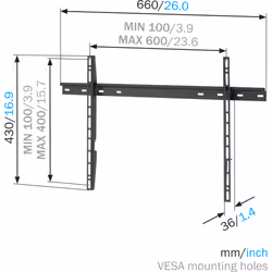 Vogel's MNT 300. WALL MOUNT FLAT WALL 2.03 m (80") Black