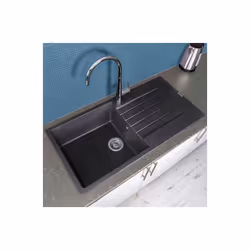 Reginox Harlem10 Kitchen Sink Single Bowl Black Granite Reversible Drainer Waste