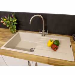 Reginox Harlem10 Kitchen Sink Single Bowl Caffe Granite Reversible Inset Waste