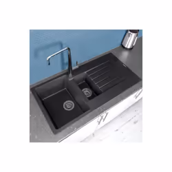 Reginox Harlem15 Kitchen Sink 1.5 Bowl Silver Black Granite Reversible Waste