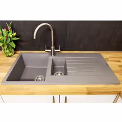 Reginox Harlem15 Kitchen Sink 1.5 Bowl Silver Grey Granite Reversible Waste