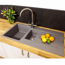Reginox Harlem15 Kitchen Sink 1.5 Bowl Silver Grey Granite Reversible Waste